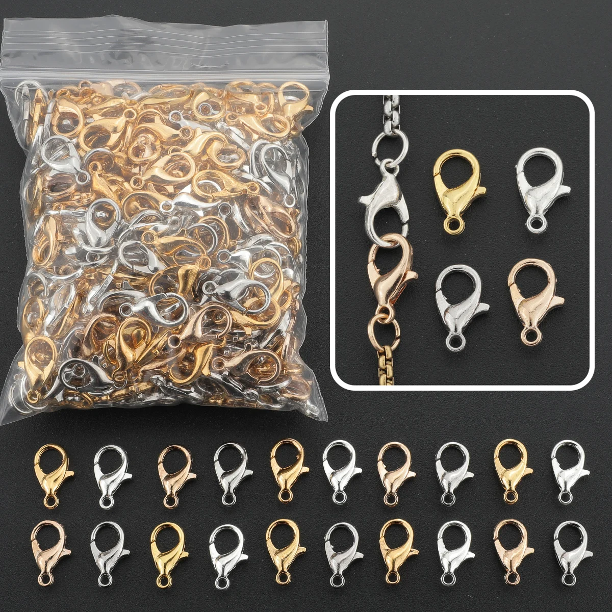 100 PCS Randomly Mixed Colors Lobster Clasps. Suitable for DIY Jewelry Clasps, Necklaces, Bracelets, Pendants and Accessory Maki