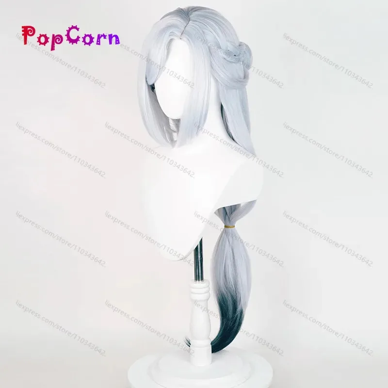 2025 فانوس طقوس ShenHe Frostflower الندى 100 سنتيمتر طويل الفضة الأزرق التدرج شعر مستعار تأثيري أنيمي مقاومة للحرارة الاصطناعية