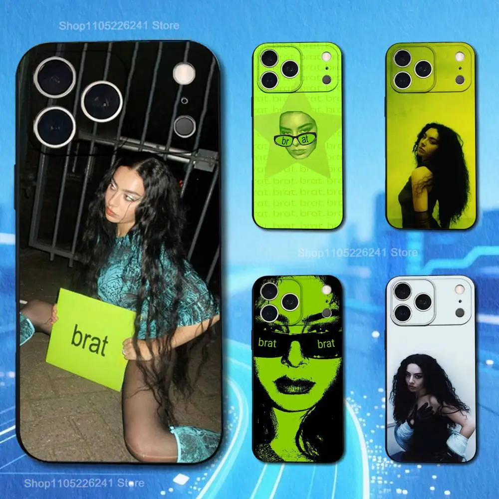 

C-Charli XCX Singer B-BRATS Phone For iPhone 13,12,15,14,11,16,17,Plus,Pro Max,XS,X,XR,SE,Mini,8,7,Soft Silicone Black