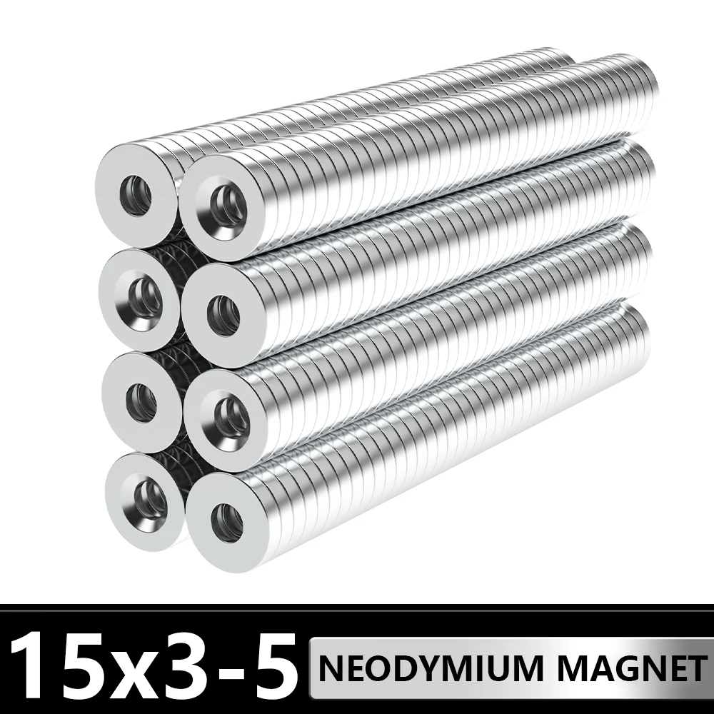 2~200Pcs Round Magnet With hole 15x3-5mm N35 NdFeB Super Powerful Neodymium Magnets Strong Permanent Magnetic imanes 15x3hole5