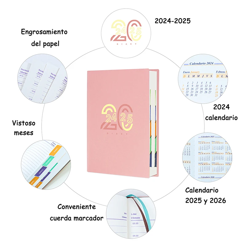 July 2024 to June 2025 Planner Notebook A5 Agenda Spanish Inner 80GSM Monthly/Weekly/Daily School Supplies Stationery