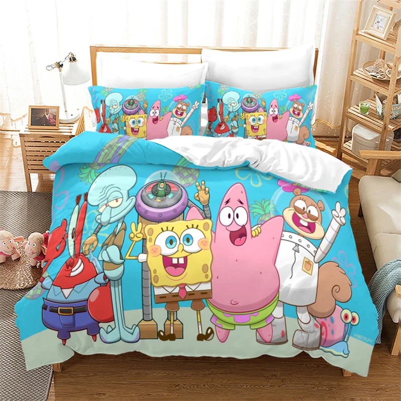 Cute Cartoon 3d Spongebobs Character Printed Bedding Set Duvet Cover Sets Pillowcase AU EU US Twin Queen King Super King Size