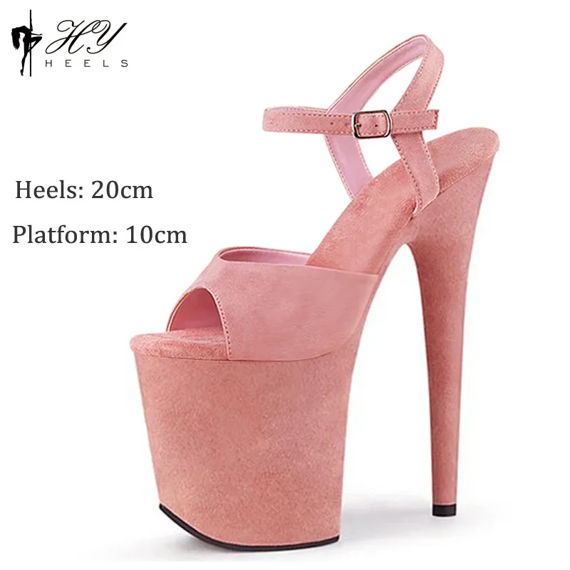 20cm Popular Stripper Pole Dance Sandals Suede Platform High Heels Sexy Sandals Women Shoes Summer Strips Sandals Female Shoe