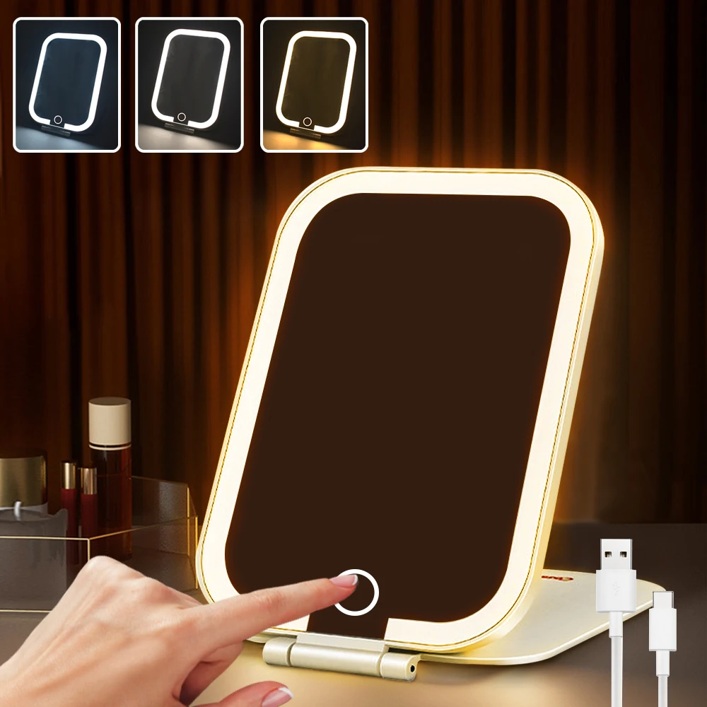 

Creative Flip Cover Vanity Light Portable Travel Makeup Mirror USB Rechargeable Touch Dimmable Cosmetic Mirror for Friend Gifts