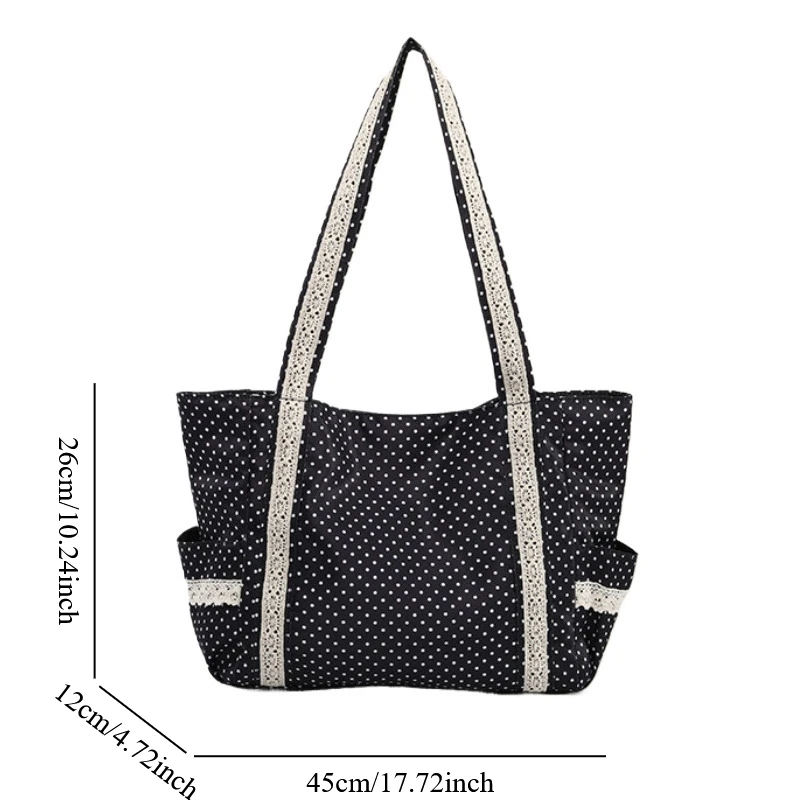 الكورية خمر حقيبة كتف قماش المرأة لطيف الدانتيل سعة كبيرة حمل حقيبة متعددة جيب حقيبة يد موضة جولة نقطة حقيبة تحت الإبط #6