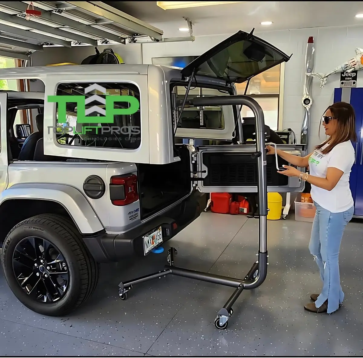نظام إزالة وتخزين علوي صلب من TopLift PROS LIFTnGo متوافق مع Jeep Wrangeler 2 & 4 أبواب YJ وTJ وJK وJL و4XE وCompa