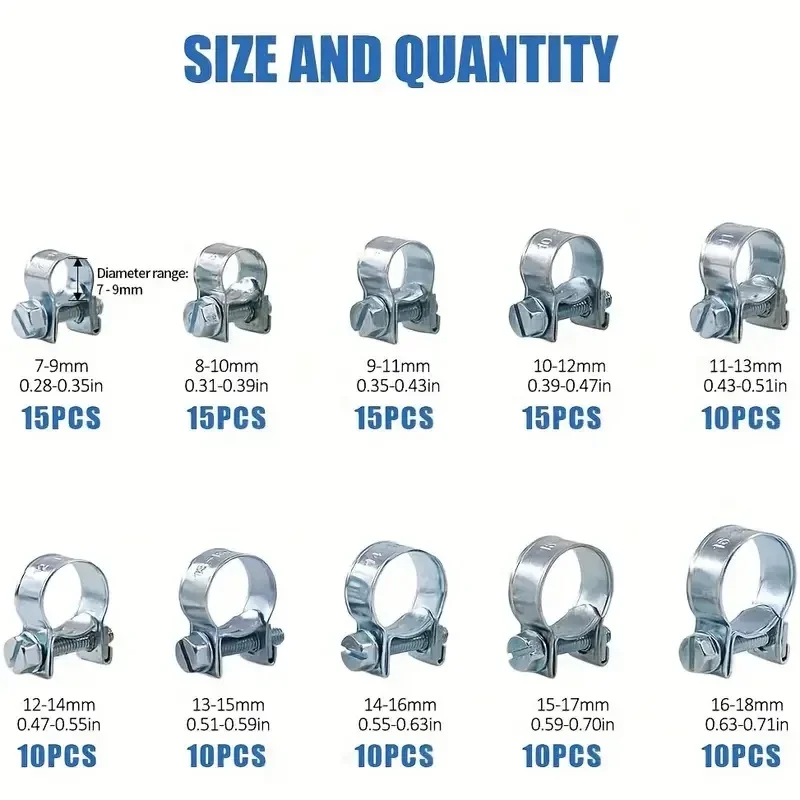120pcs 7-18mm Mini Hose Clamp Worm Drive Fuel Water Hose Pipe Clamps Clips Hose Fuel Clamps Assorted Kit