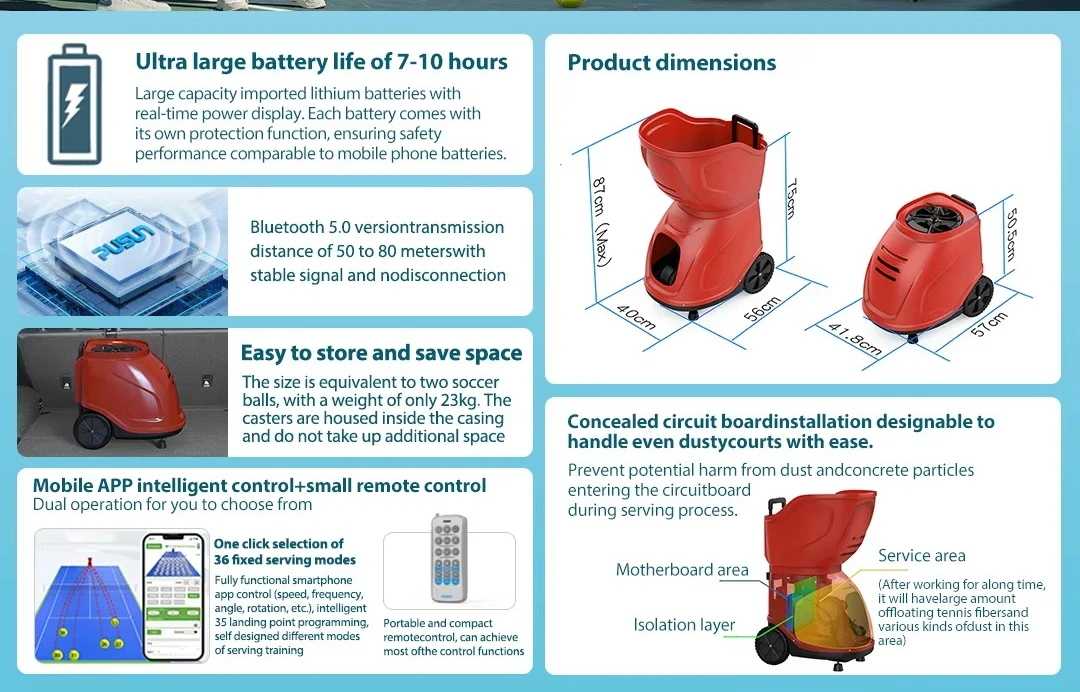 Professional Tennis Ball Machine Coach Pusun Automatic APP Control Tennis BallTraining Equipment Shooting Machine