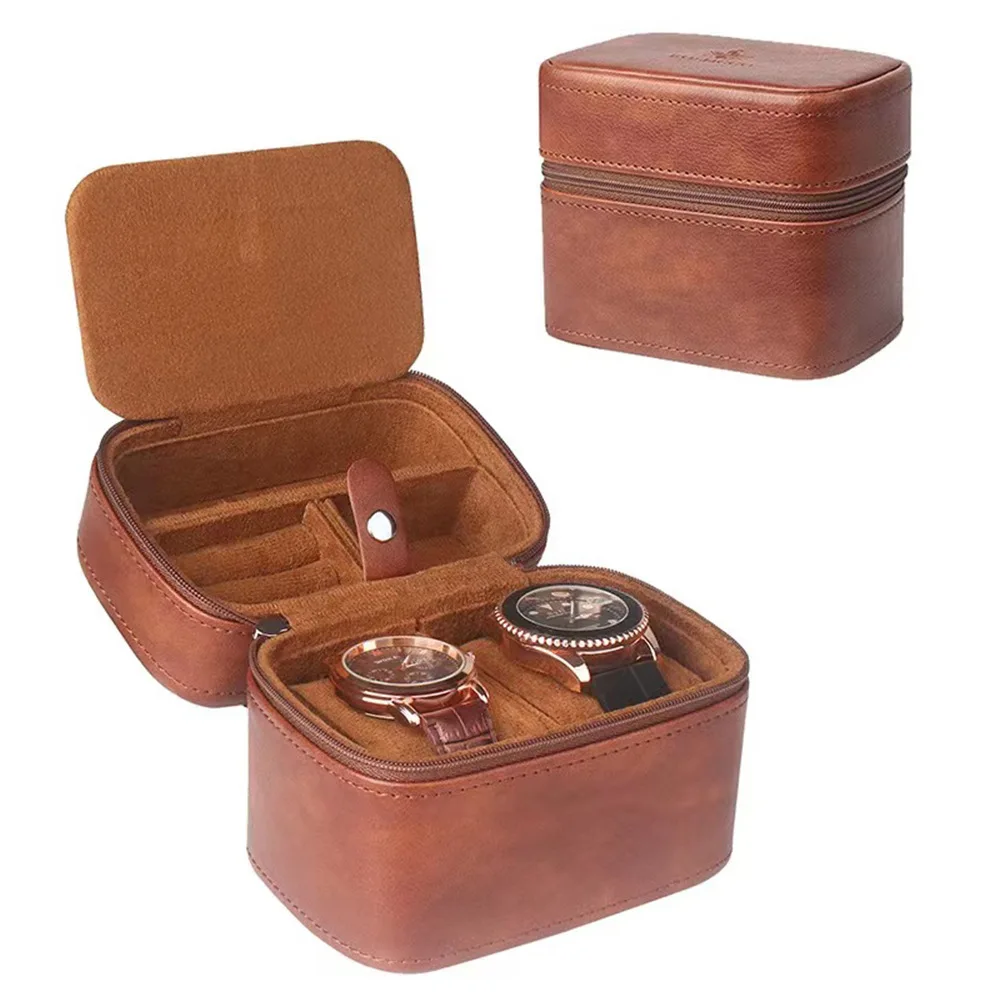 2 Slots Luxury Pu Leather Watch Box Jewelry Series Storage Display Rack Travel Portable Cowhide Watch Box Jewelry Box Gift Box