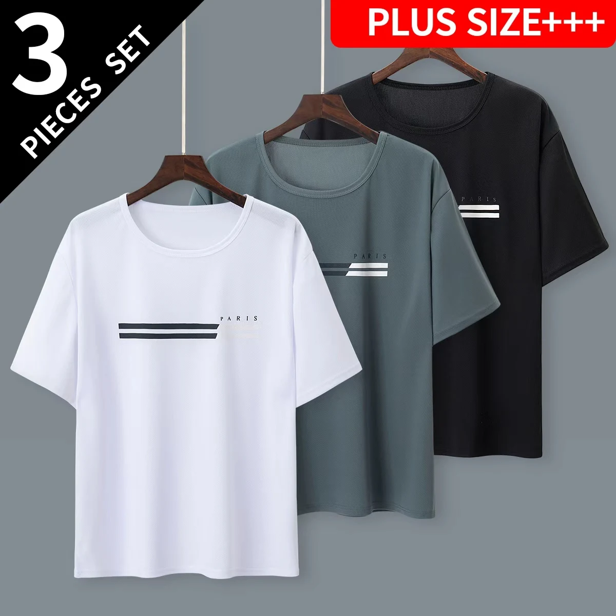 

3-piece men's summer plus fat letter printed short sleeved fat oversized 1xl-6xl quick drying breathable sports running T-shirt