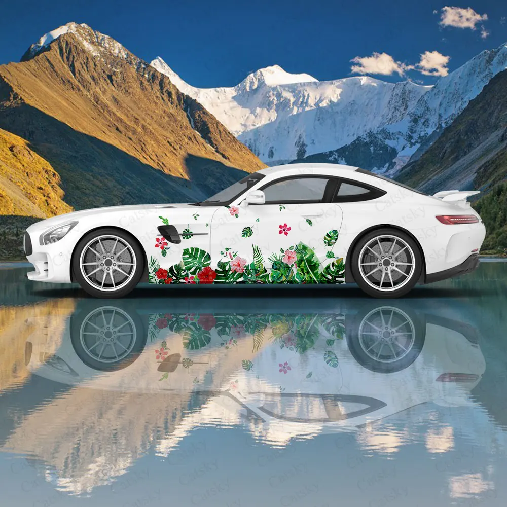 

Green Tropical Plants Car Side Sticker Decoration, PVC Waterproof Scratch Resistant Decal, Car Protection, Auto Accessories Gift