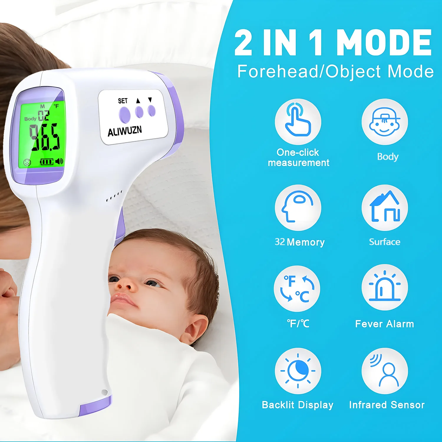 Household Digital LCD Infant Non-contact Body Forehead Thermometer Infrared Fever Thermometer/Pulse Oximeter for Baby Adults image 4