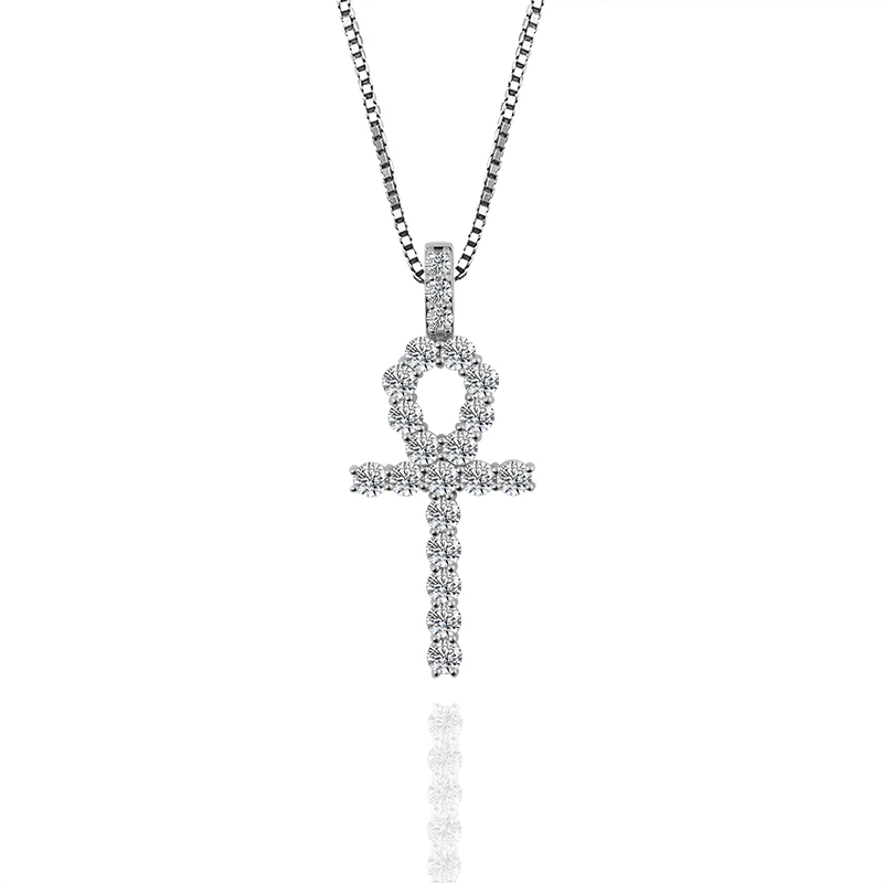 Provence 5.7ct T.W. Round Moissanite Diamond Solid 14K White Gold Cross Pendant with GRA Certified Trendy Jewelry With Chain