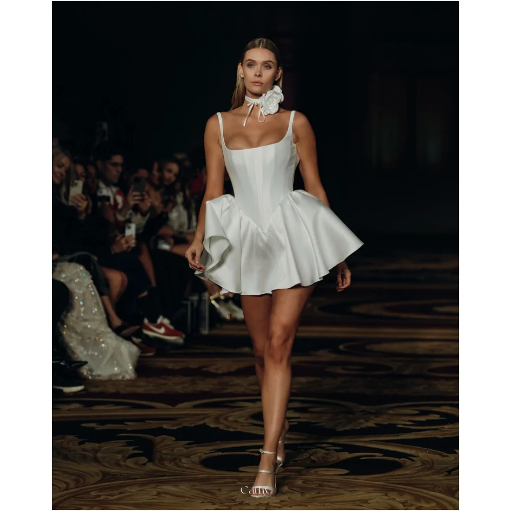 

Cathy White Spaghetti Strap Ball Gown vestidos de noche Satin Strapless After Party Necklace Flowers Customized Prom Dress 2024