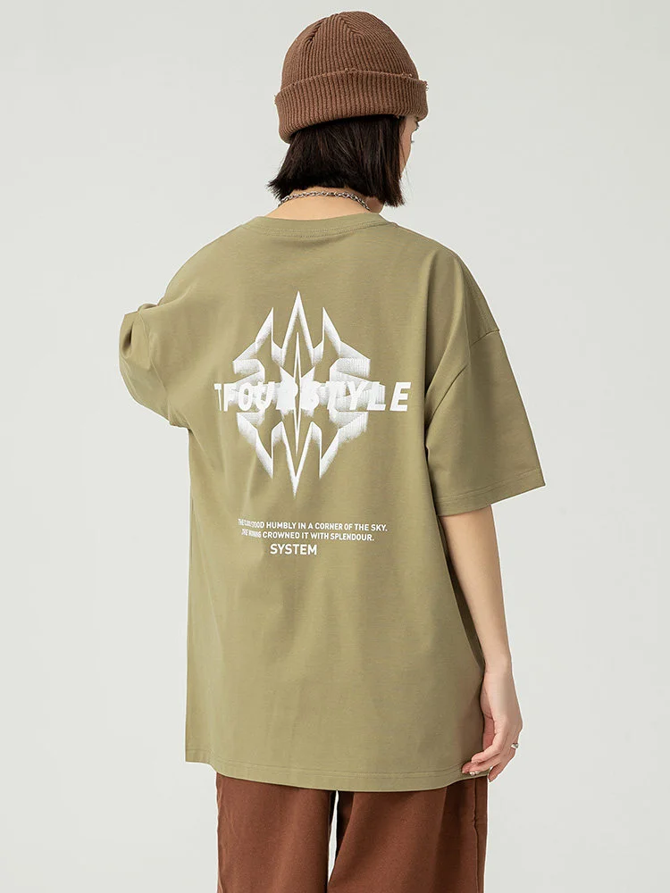 

Футболка TFOUR 2026 летняя новинка с восьмиконечной звездой, парная, с коротким рукавом, свободного кроя, с крупным принтом логотипа, унисекс дизайн