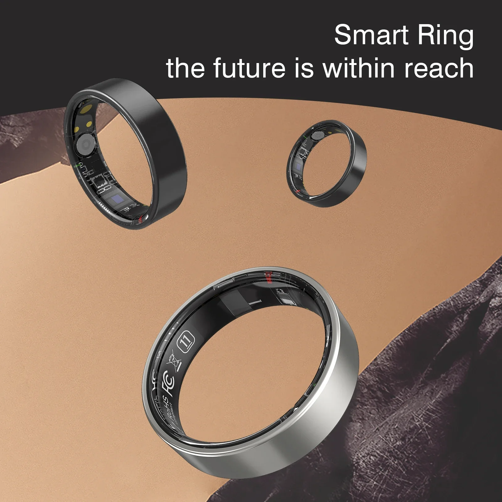 حلقة ذكية، شاشة تعمل باللمس، مادة ستانلس ستيل، وضع رياضي متعدد، تتبع النوم، السعرات الحرارية، عمر البطارية الطويل