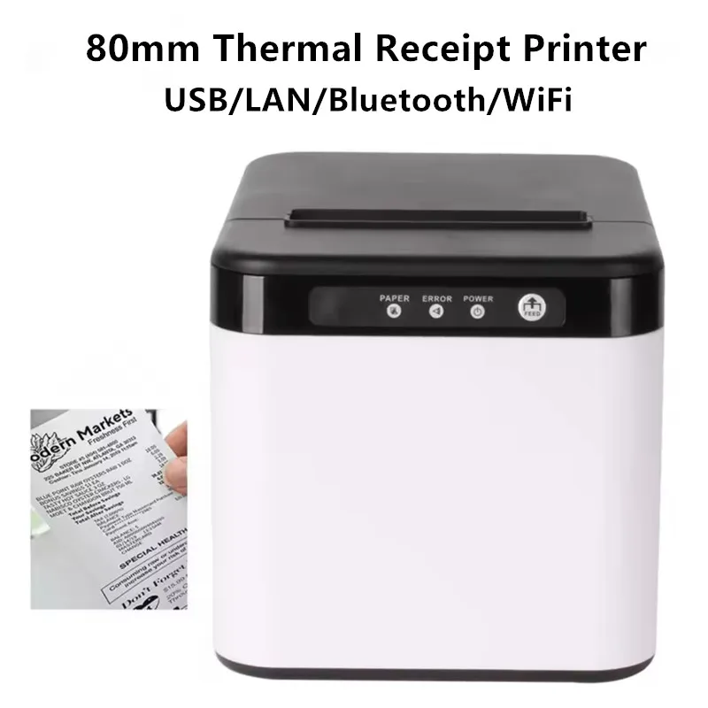 Q821 POS Printer 80mm Thermal Receipt Printer with Auto Cutter Support Cash Drawer USB/LAN/Bluetooth/WIFI  For Retail&Restaurant