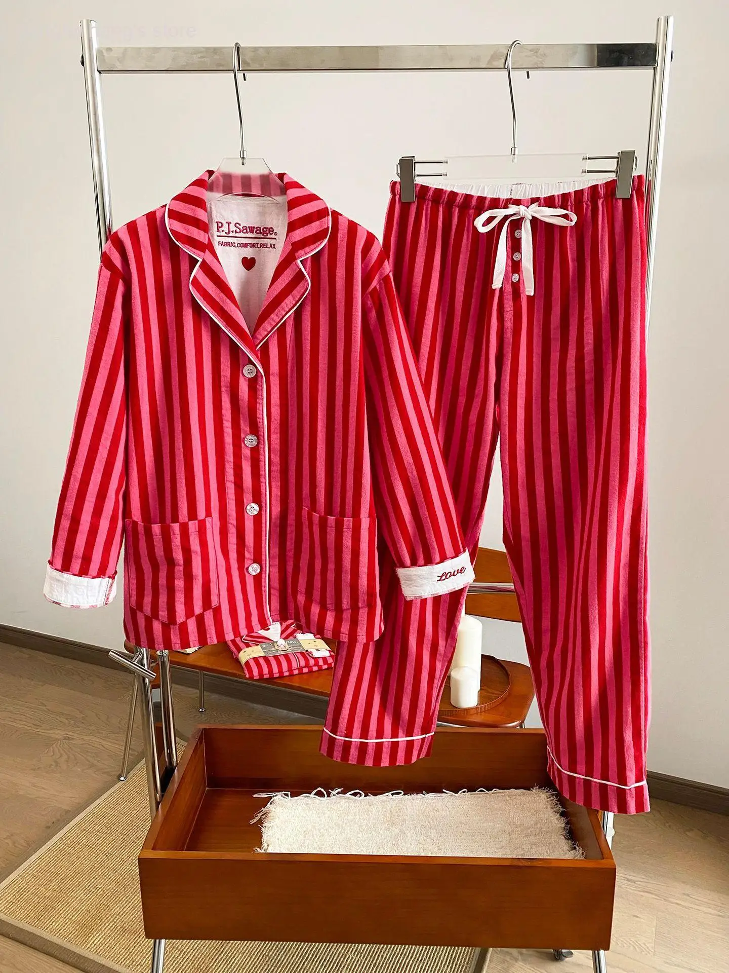 Women Soft Brushed Pure Cotton Sleepwear, Cute Cartoon Print 2Pcs Pajama Set, Spring Autumn Long Sleeve Top and Pants Loungewear