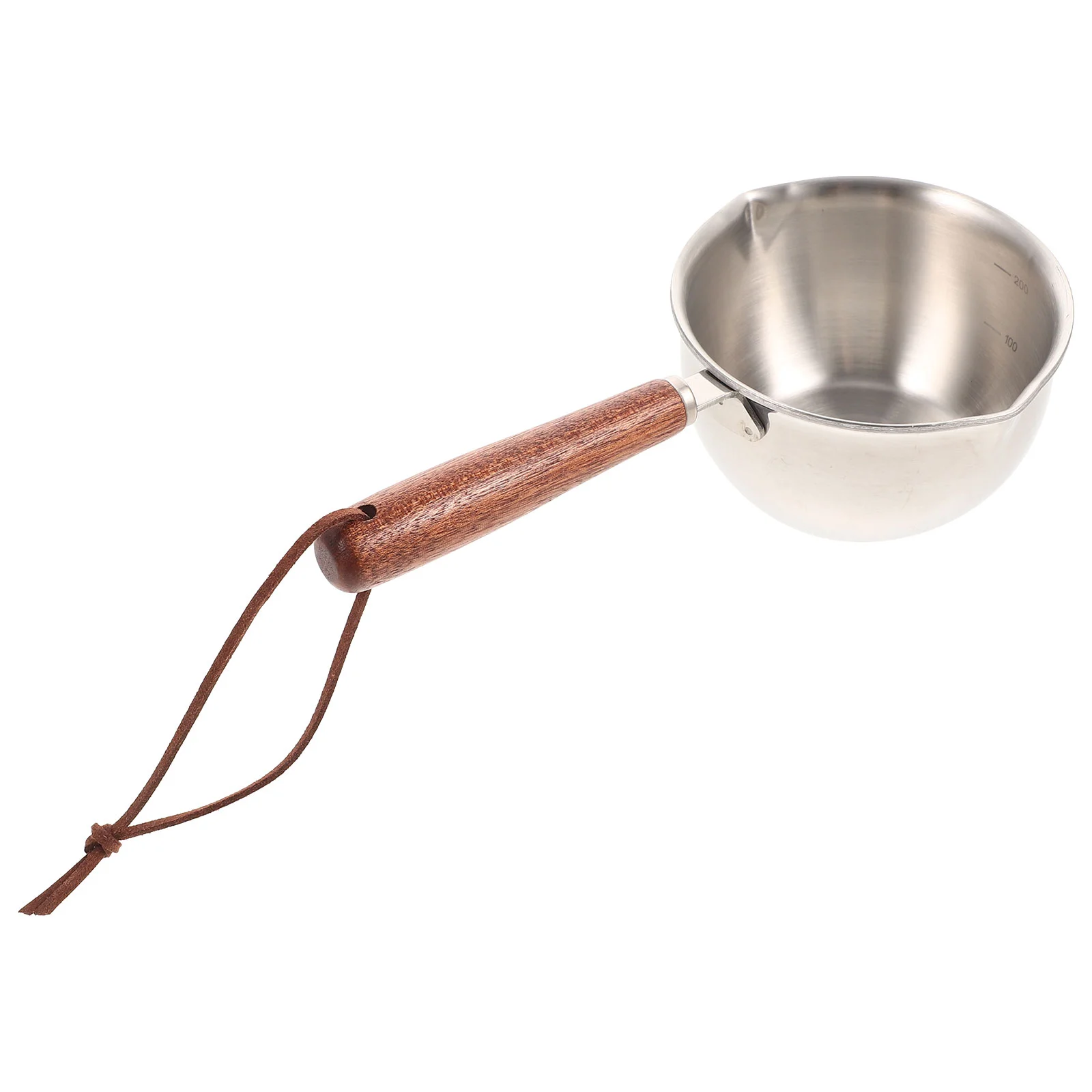 Small Gooseneck Casserole Chai Pan Jug Oil with Wood Handle Stainless Steel Sauce Cooking Baby