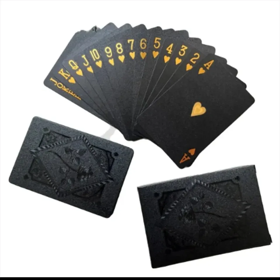 1 Deck Of Cool Black Playing Cards, Waterproof Black-Golden Foil Poker Cards , Great For Magic, Water Card Games And Party