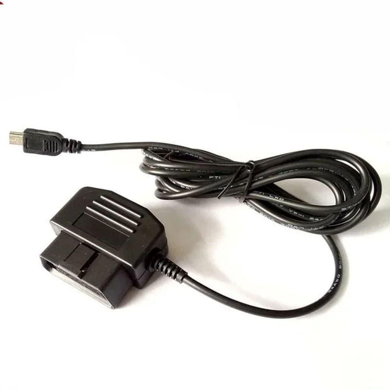 Car Charger OBD 16 Pin DC Converter Module 12V To 5V 2A with Mini USB Cable (Curved) Low Voltage Protection, Cable 3.5m