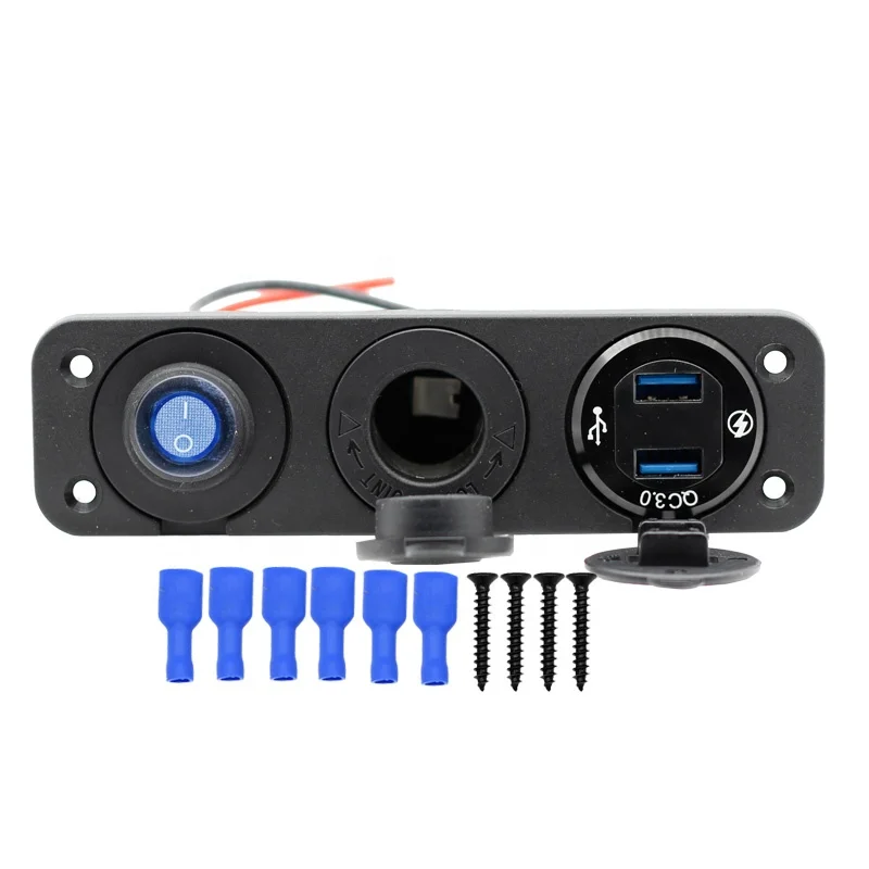 

（1 Pack）QC 3.0 Dual USB Ports with LED Voltmeter 12V Power Ignition Socket Outlet for Car Boat Marine RV Switch Panel