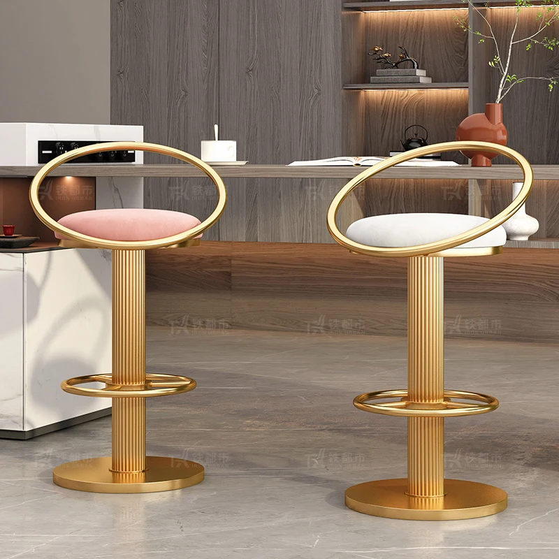 Luxury Nordic Stool Bar Chair Accent Velvet Rotating Pink Gold Kitchen Bar Chairs Manicure Taburete Alto Bar Furniture MQ50BY