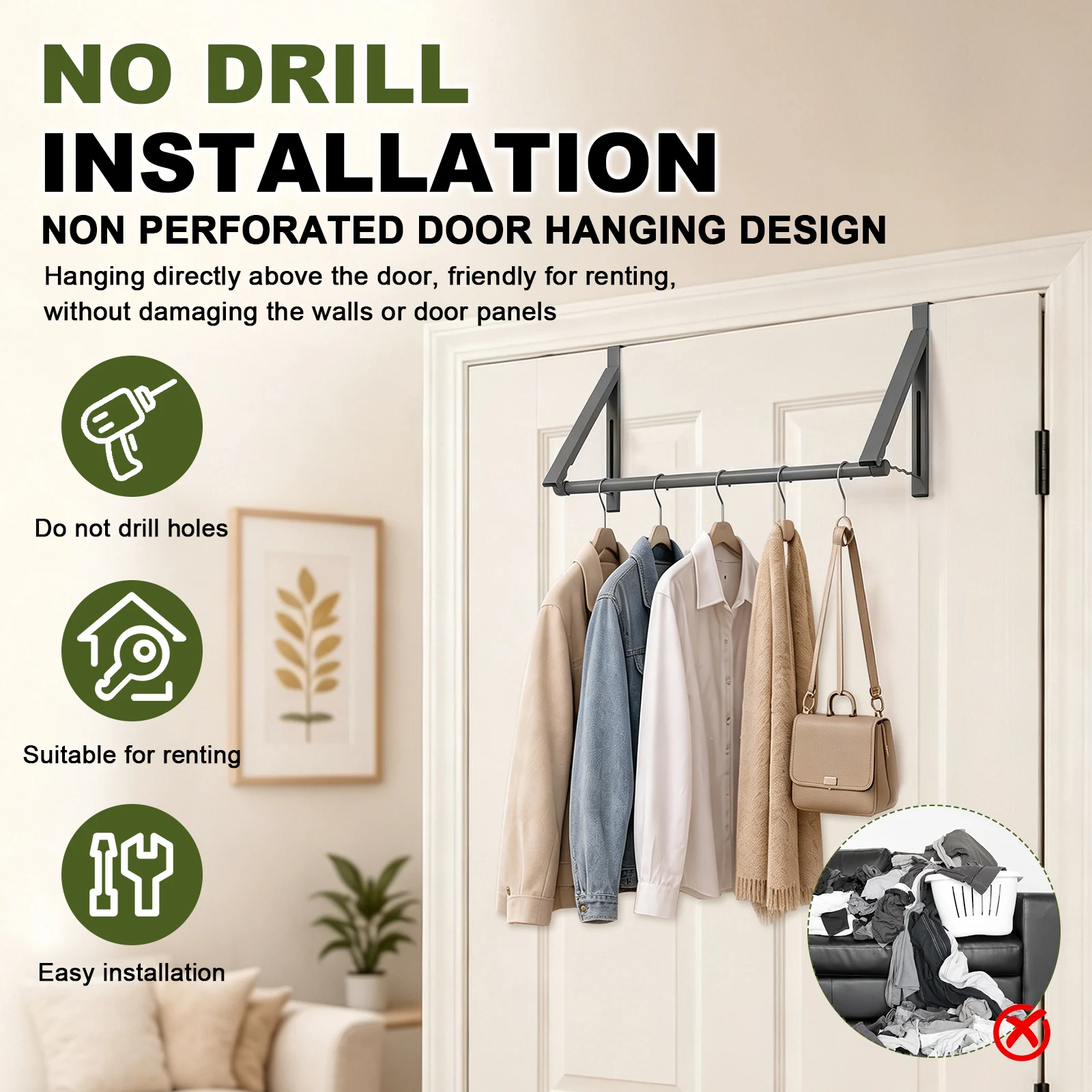 Over the Door Clothes Rack Adjustable Foldable Space Saving Carbon Steel Garment Hanger Drying Rack Organizer