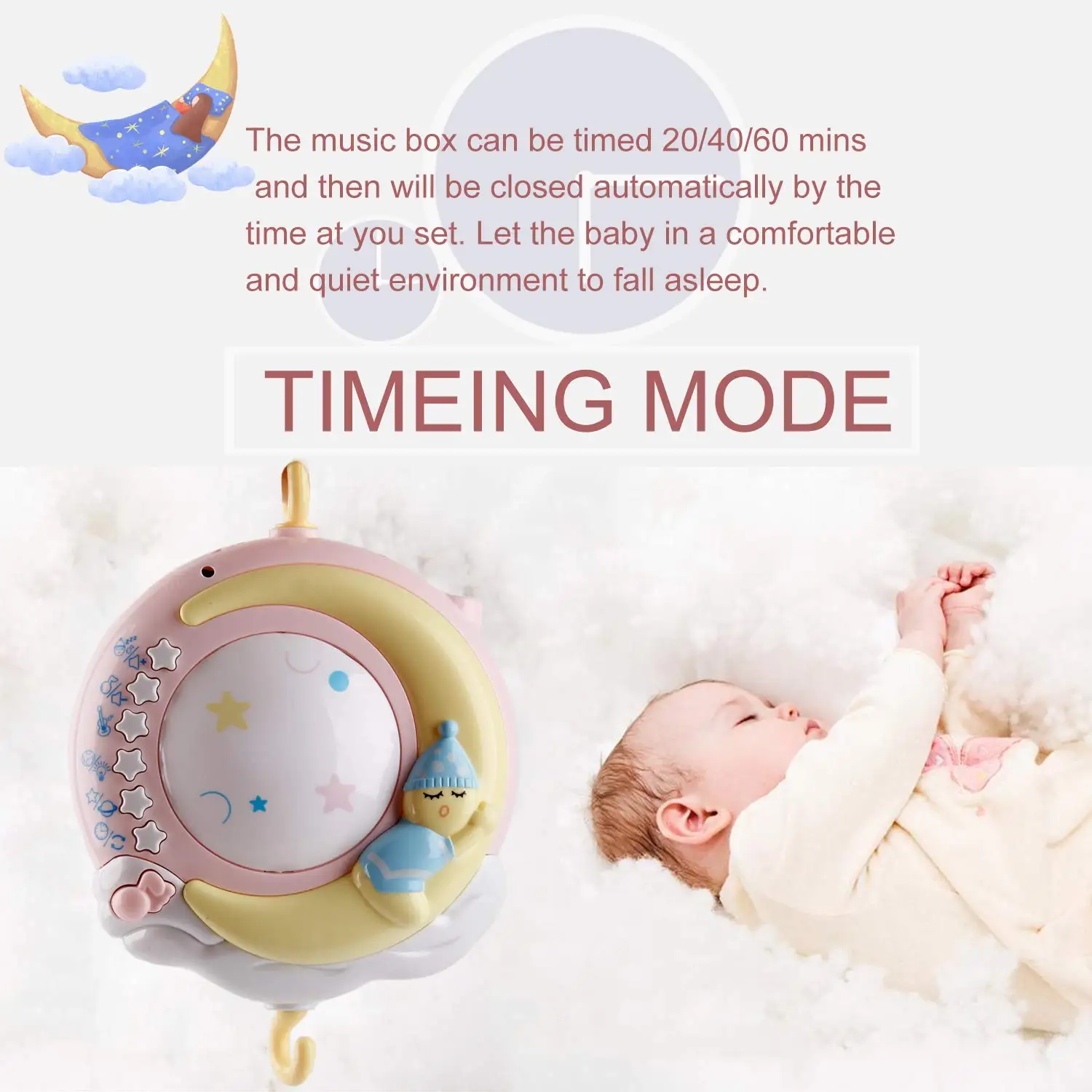 Baby Musical Crib Mobile with Projector and Lights Hanging Rotating Rattles and Remote Control Music Box for Infants 0-18 Months