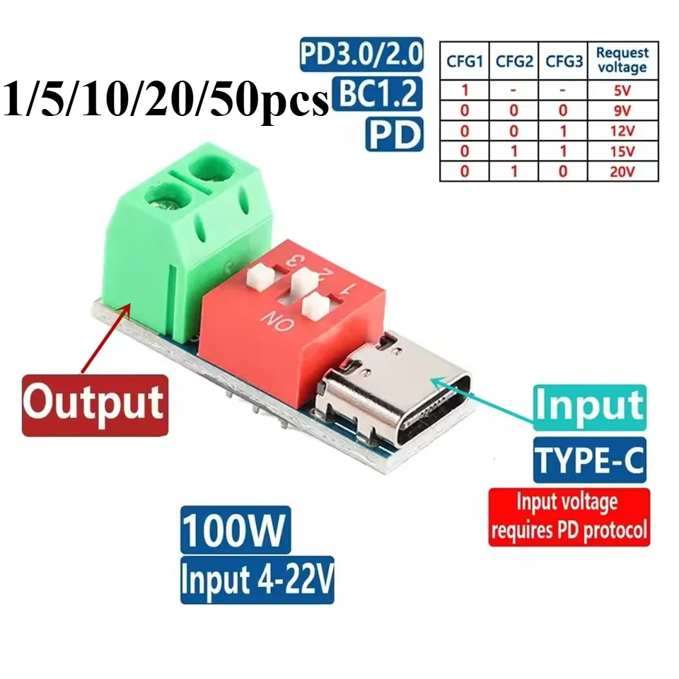 1/10/20pcs Type-C PD QC Trigger 5V~20V Dial Code Adjustment DC Voltage Power Module Dial Adjustment Voltage Fast Charging Decoy