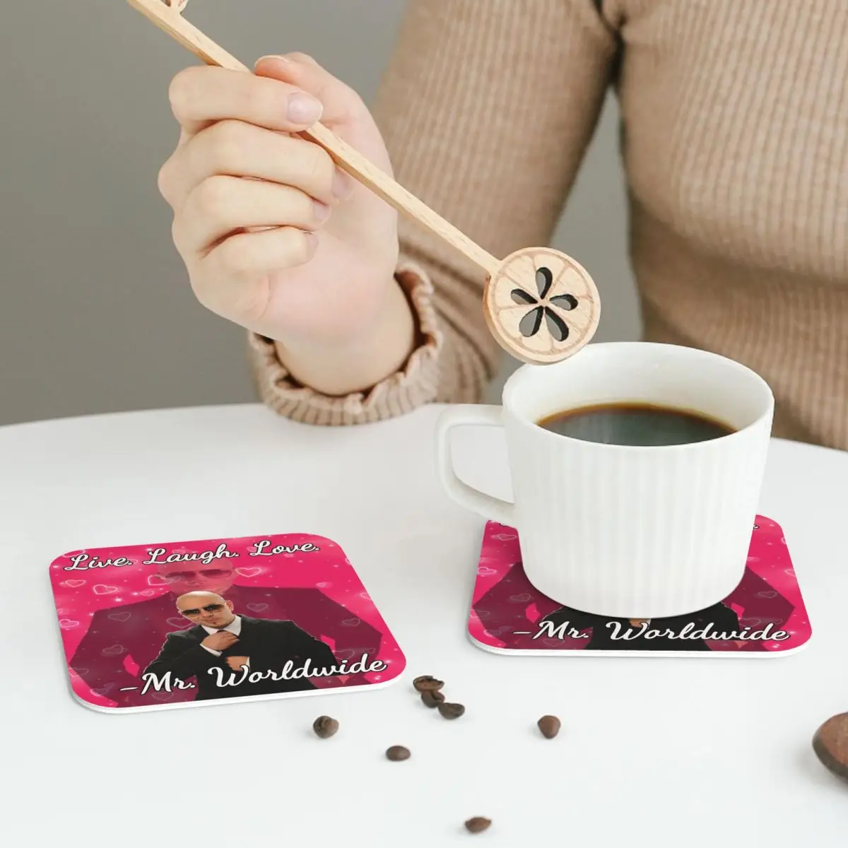 Mr Worldwide Live Laugh Love Coasters Leather Placemats Waterproof Insulation Coffee Mats For Home Kitchen Dining Pads Set of 4