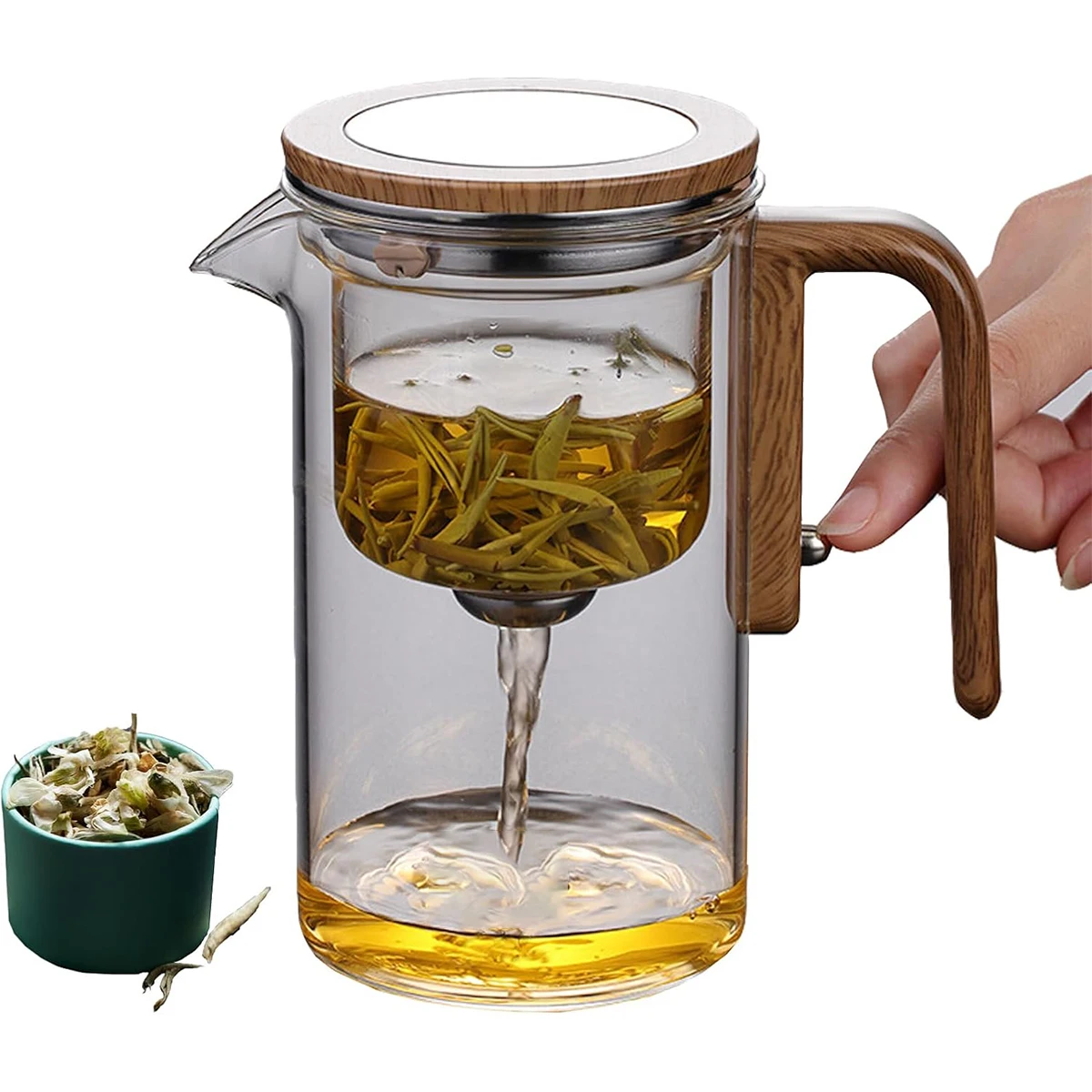 

1Pc Magic Teapot One Click Magnetic Switch Tea Separation Filtration Glass Tea Pot Imitation Wood Handle Tea Pot Water Cup