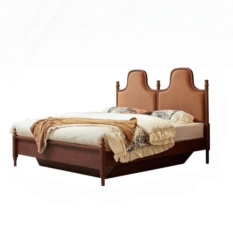 

Medieval style solid wood bed master and second bedroom retro style double soft bag bed French retro style soft bag solid