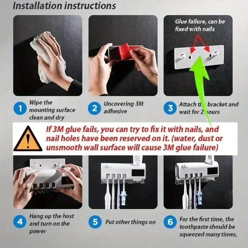 حامل فرشاة أسنان ذكي للتعقيم بالأشعة فوق البنفسجية، حامل فرشاة أسنان منزلي متعدد الوظائف مثبت على الحائط وخالي من اللكم