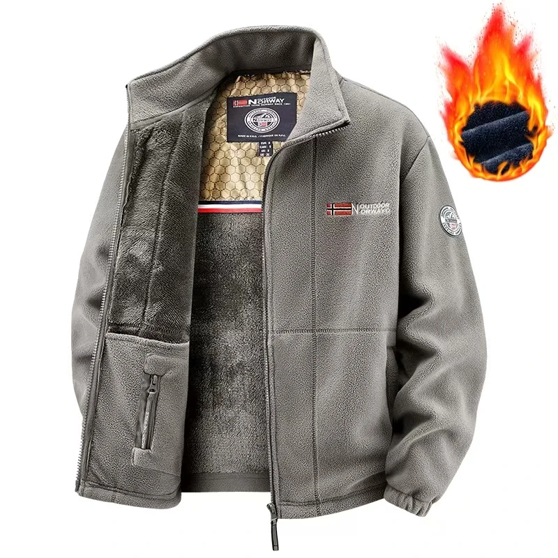 Outdoor Plus Size Men's Autumn and Winter Fleece Jacket 2026 Fashionable Casual Jacket Classic Men's Stand Up Collar Jacket