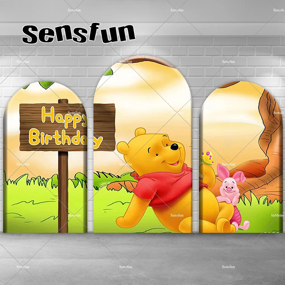 

Baby Winnie The Pooh Chiara Arch Backdrop Cover Cartoon Pig Kids Baby Shower Newborn 1st Birthday Party Arched Wall Background