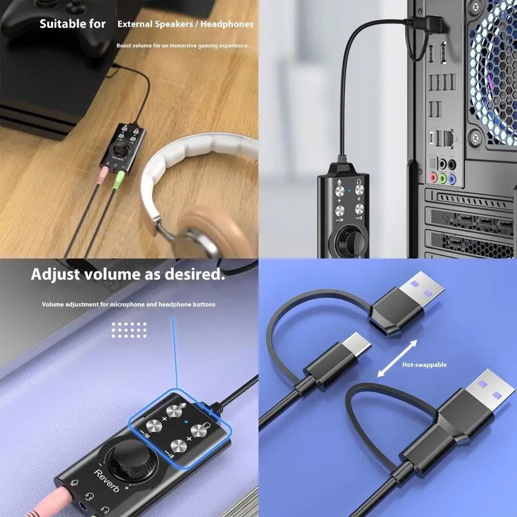 

896F USB 7.1 Channel PC Mobile External Sound Interfaces Plugs And Play Operation Studio Sound Quality