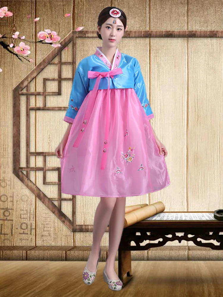 Embroidered Short Korean Traditional Costume Women's Dance Performance Clothes  Ethnic Group Large Long Jin Outfits