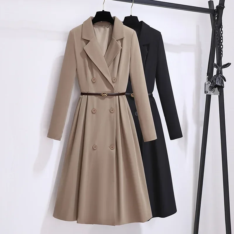 Costumes formels pour femmes, blazer 1 pièce, veste longue avec ceinture, double boutonnage, tenue de travail pour femme de bureau, robe de Rh, manteau d'automne