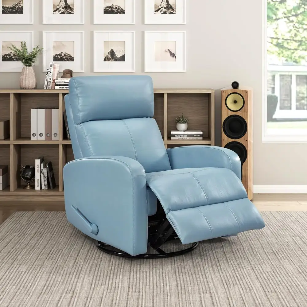 الأزرق الجلود قطب طائرة شراعية كرسي كرسي 360 الحركة لطيف الإنزلاق خشب متين الإطار العلوي الحبوب الجلود أثاث غرفة المعيشة 1 قطعة #1