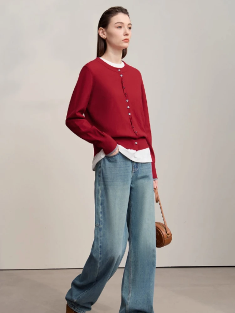 AMII Cardigan For Women 2025 Autumn New Minimalist Solid Color Cardigans Lady Round Neck Single-breasted Women's Sweater12523094