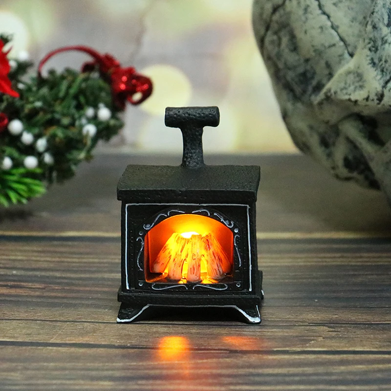 1Pcs 1:12 Dollhouse Miniature Simulation Illuminated Fireplace Model Furniture Accessories For Doll House Decor Kids Toys Gift