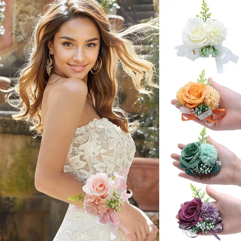 1pc Rose Flower Wrist Corsage for Bridal Bridesmaid  Bridesmaid Bridal Shower Prom Party Gradient Rose Graduation Ball Gift