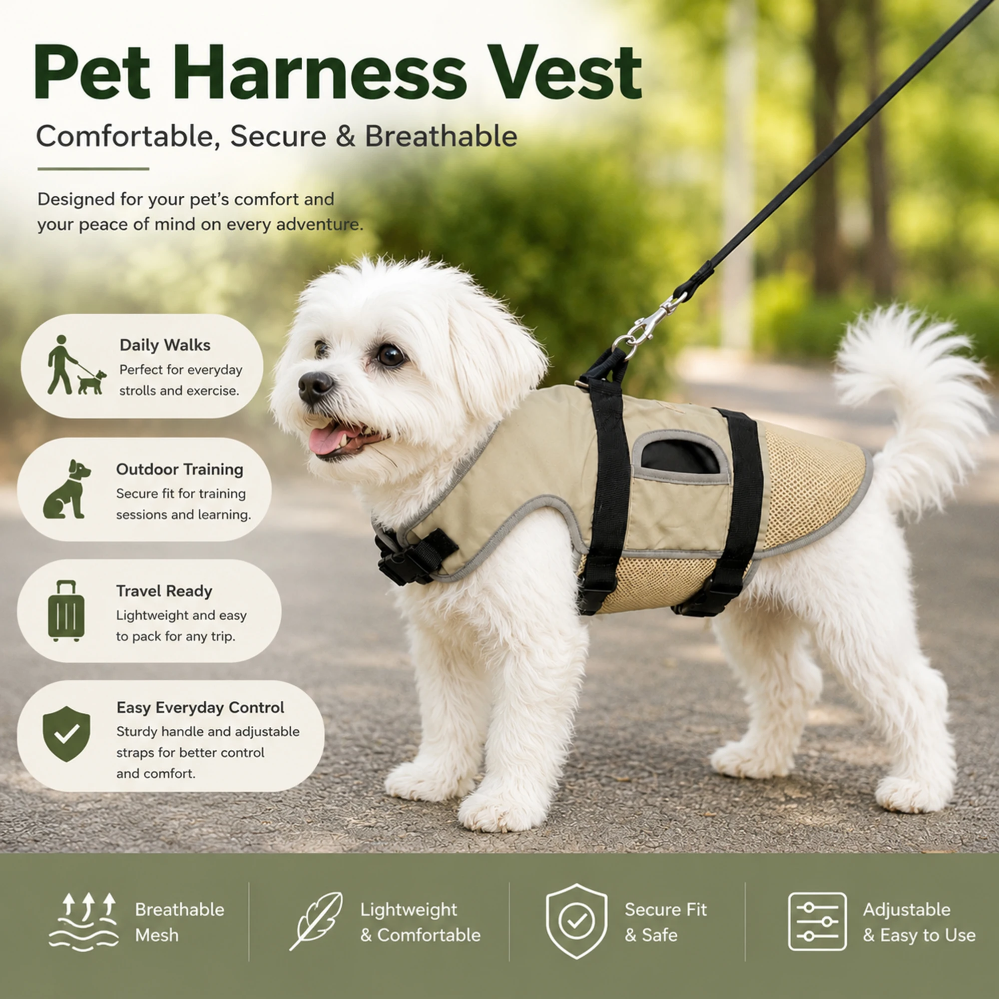 Dog Vest Style Harness Comfortable Breathable Medium Small Dog Outdoor Dog Walking Anti Lost Escape Proof Anti Running