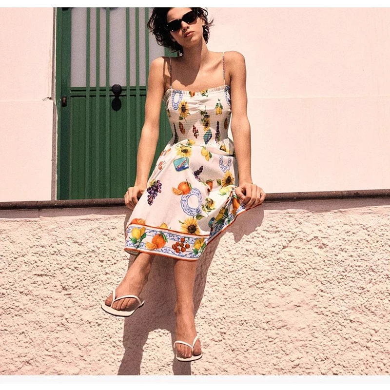 فستان نسائي صيفي بياقة على شكل قلب، فستان متوسط الطول بدون أكتاف، فستان كاجوال بخصر مرتفع من ألياف البوليستر