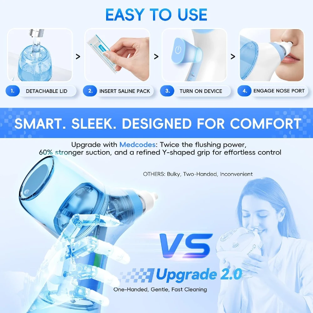 Nasal Irrigation System Electric Sinus Rinse Machine Dual Water Tank Self-Cleaning Washer with 30 Salt Packets for Sinus Care - view 5