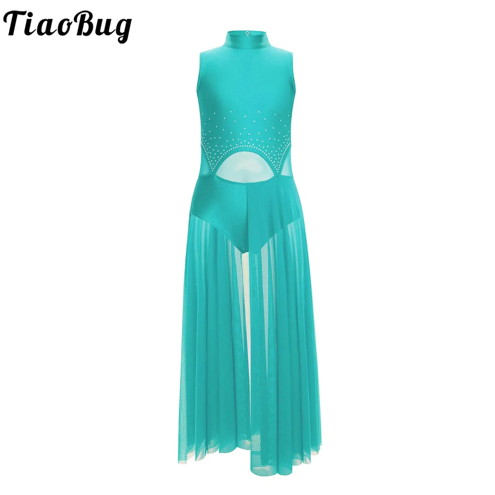 

Girls Lyrical Dance Dress Sleeveless Mesh Split Leotards Ballet Figure Skating Contemporary Maxi Dress Performance Dancewear
