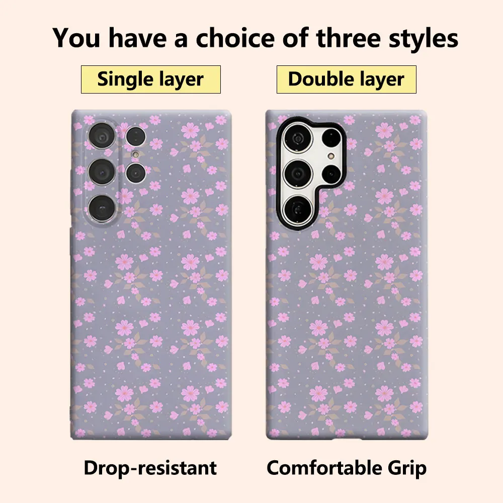 Gray Cherry Blossom Luxury Fashion Full Lens Protective Case for Samsung Galaxy S26 S25 S24 A56 A36 Plus Ultra