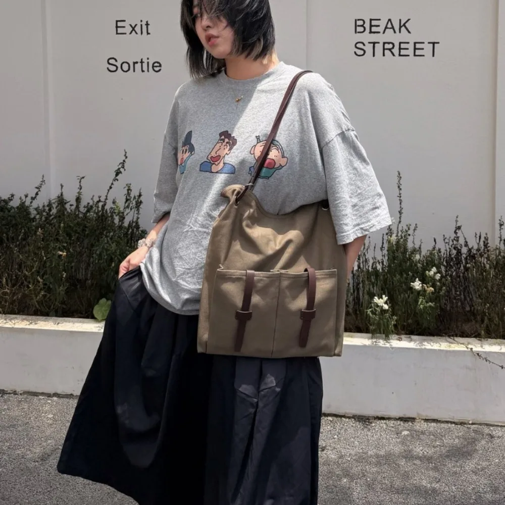 2026 Spring and Summer Popular First-layer Cowhide Underarm Bag Canvas Unique Texture Fashion Commuter Large-capacity Shoulder