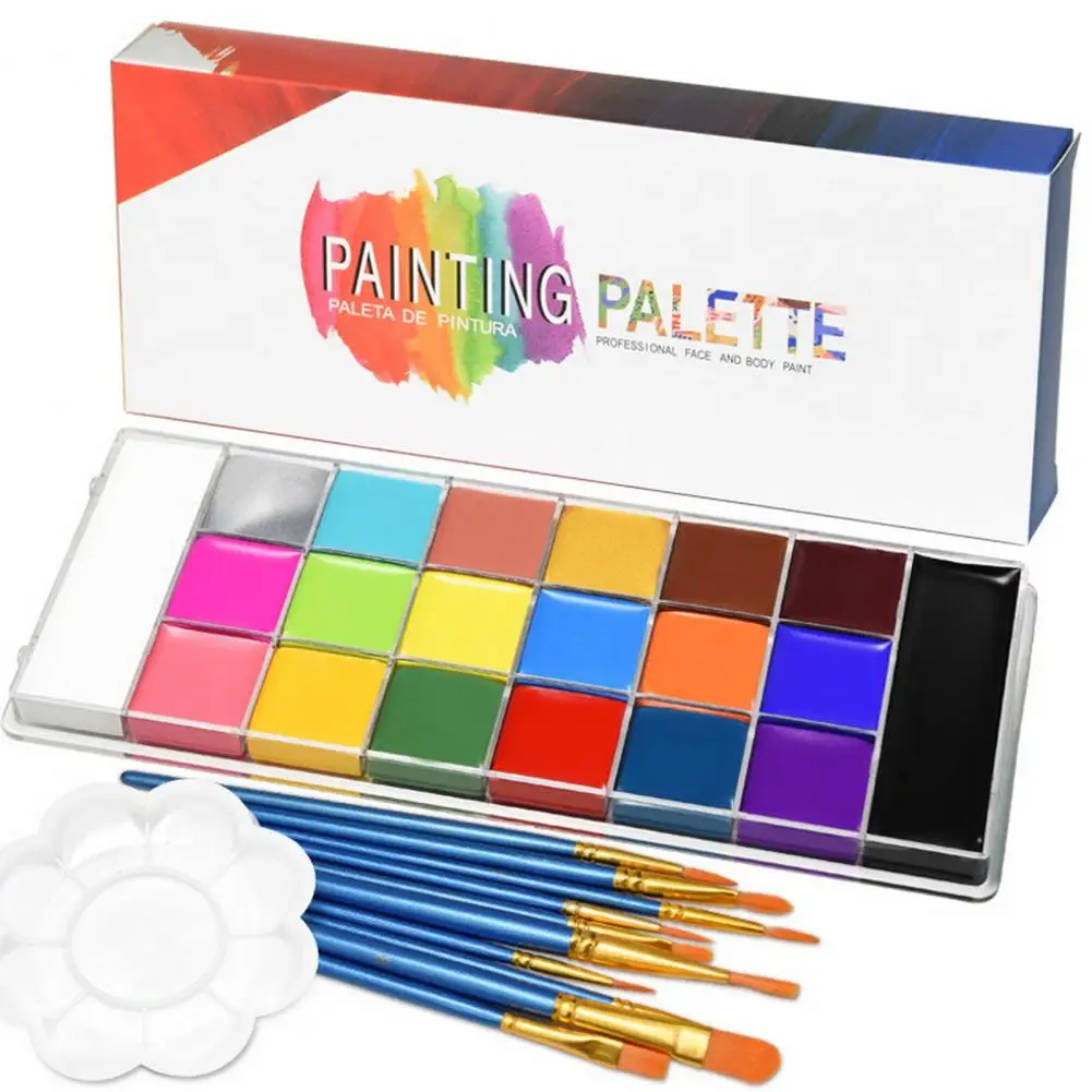 Parties Face Paint Vibrant 20-color Face Paint Palette with 10 Brushes for Adults Kids for Halloween Christmas Cosplay Body Art